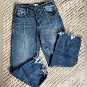 KanCan Distressed Dark Blue Ankle Jeans with Frayed Hems